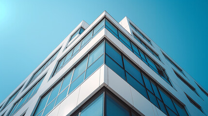 Modern office building touching the blue sky with its facade