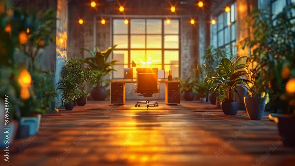 Poster working space with computer on wooden table in modern office