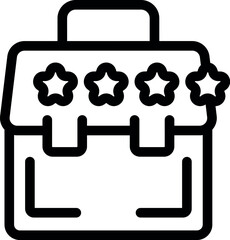 Line icon of a briefcase with five stars on it, representing a successful business career