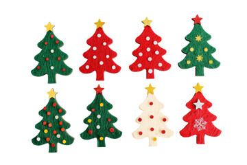 Obraz premium Set of felt Christmas trees on transparent background, festive new year content