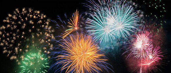 Panorama of colorful Fireworks