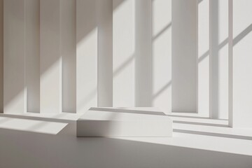 Minimalist White Platform with Light and Shadow