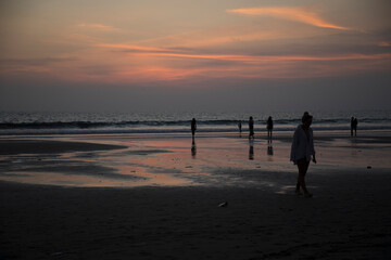 Beautiful view of Seminyak beach at sunset in Bali, Indonesia	
