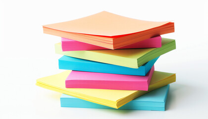 Stack of colorful sticky notes in pink, blue, yellow, and green vibrant and playful office supplies bright and organized