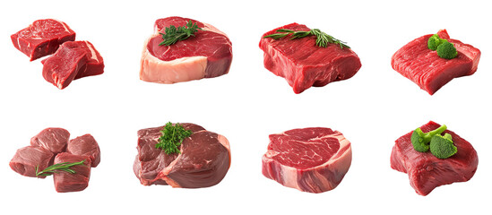 set of different raw steak