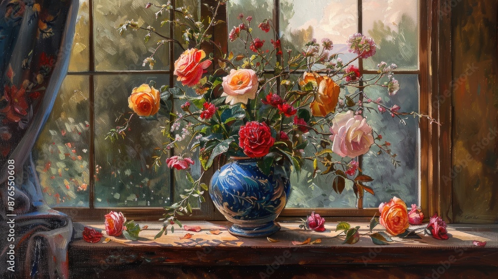 Canvas Prints flowers in vase by window