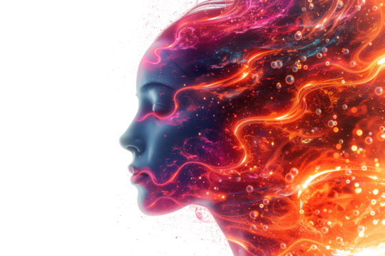 Abstract human head with physical structure and state of mind in head isolated on transparent background.