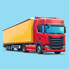 Illustration of a red cargo truck with a yellow container on a light blue background, ideal for transport themes.
