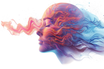 Abstract human head with physical structure and state of mind in head isolated on transparent background.