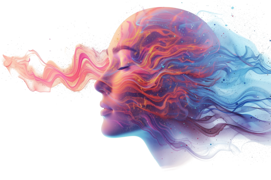 Abstract human head with physical structure and state of mind in head isolated on transparent background.