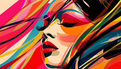 Naklejka premium Abstract illustration of a woman's face with colorful swirling patterns