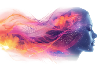 Abstract human head with physical structure and state of mind in head isolated on transparent background.