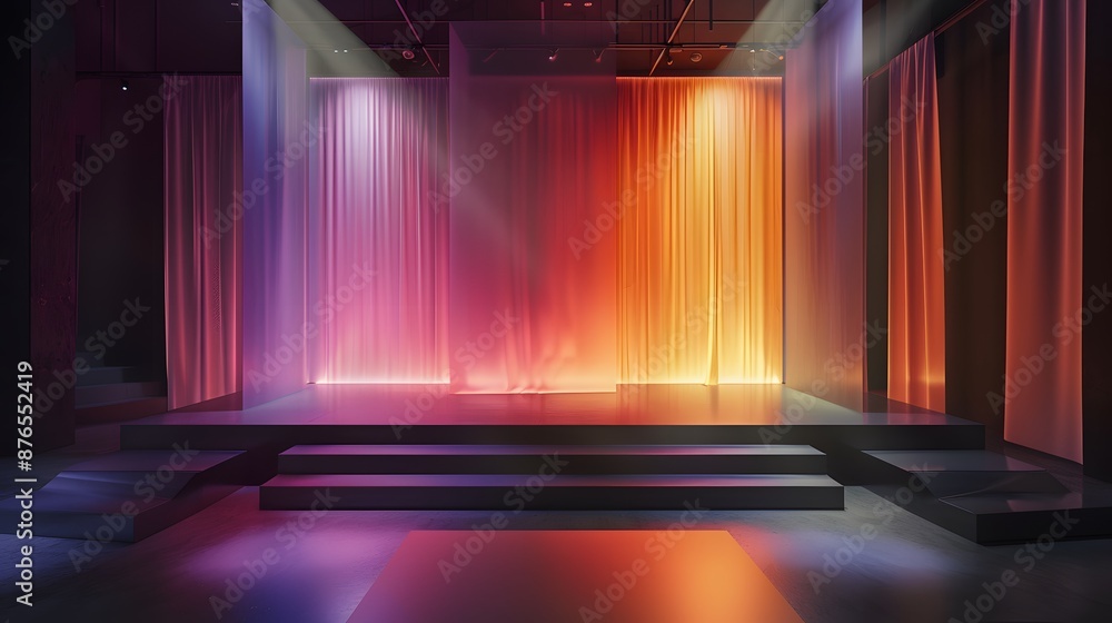 Poster dark studio with gradient light in the background of empty space, display walls and interior floors 