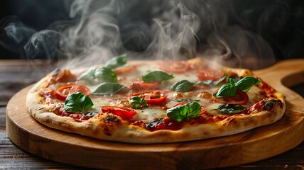 Beautiful and delicious pizza coming out of the oven, fresh and hot. Perfect for themes of food, cooking, and Italian cuisine