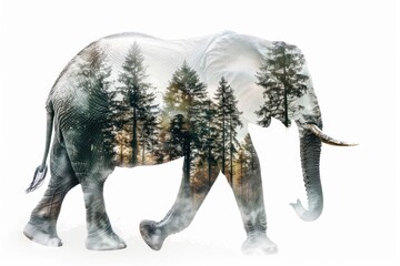Obraz premium Elephant Silhouette with Overlaid Forest