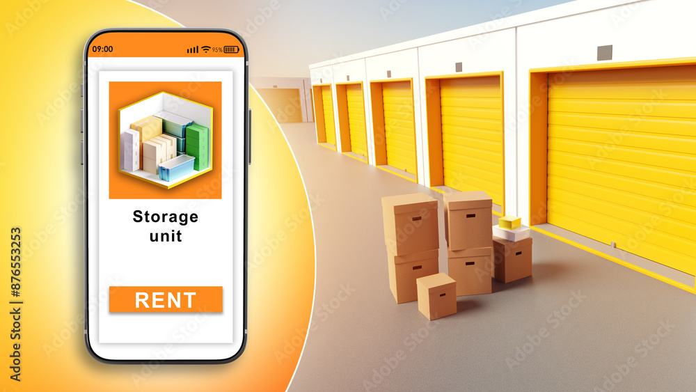 Poster storage unit application. ?hone with warehouse website. rent storage unit via smartphone. closed war