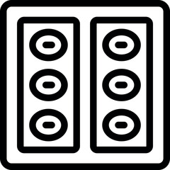 Line drawing of an electrical panel showing the power supply with six sockets