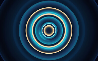 a symphony of blue and gold concentric circles, a hypnotic digital abstract