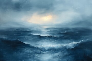 Fototapeta premium Misty Morning Over a Rolling Ocean