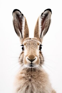 a face of a baby hare on white background.