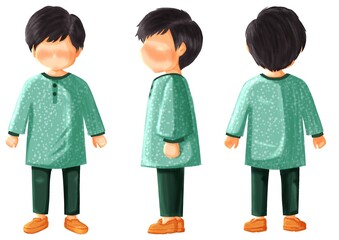 Faceless muslim little boy character.