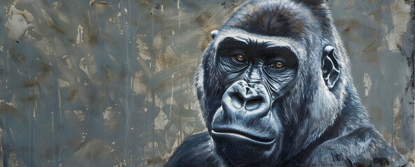 Powerful and captivating portrait of a majestic gorilla showcasing its intense and expression  The close up shot highlights the animal s fierce and dominant features