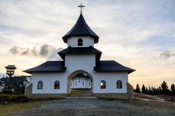 Europe, Romania. Carpathian Mountain pass, Orthodox Church. 2016-10-20