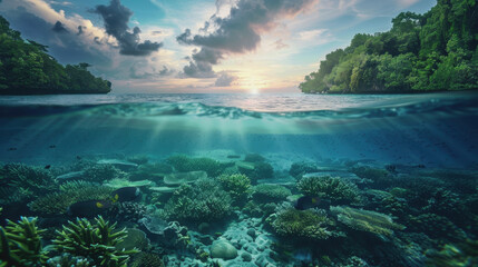 Obraz premium World Sea Day, Illustrate the role of healthy oceans in maintaining global biodiversity and climate stability by contributing to conservation efforts