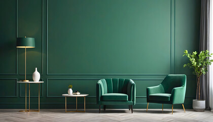 Elegant Green Living Room with Armchair and Indoor Plant