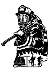 Fire Fighter Scene | Fireman | Firefighter | First Responder | 911 Emergency | Dispatcher | Firefighter Depot | Original Illustration | Vector and Clipart | Cutfifle and Stencil