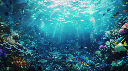 Obraz premium World Sea Day, Illustrate the role of healthy oceans in maintaining global biodiversity and climate stability by contributing to conservation efforts