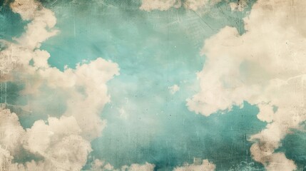 Sky fog clouds on vintage paper with grunge stains