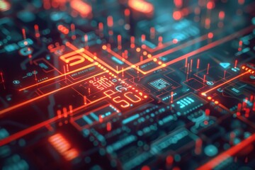 Obraz premium Abstract Digital Circuitry with Glowing Red and Blue Lines