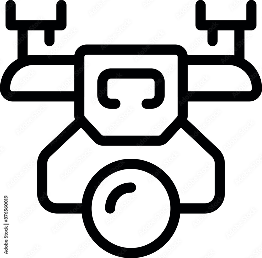 Poster line icon of a drone hovering with its camera focusing down