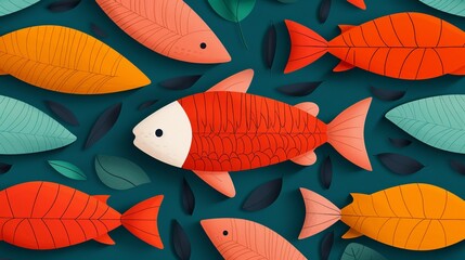 Overfishing prevention illustrated by protected marine areas and sustainable fishing techniques ensuring the long-term health of ocean species. Background Illustration, Bright color tones, ,