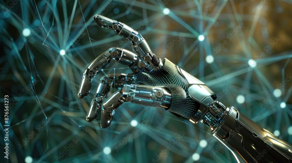 Aufkleber robot hand touching technology data network