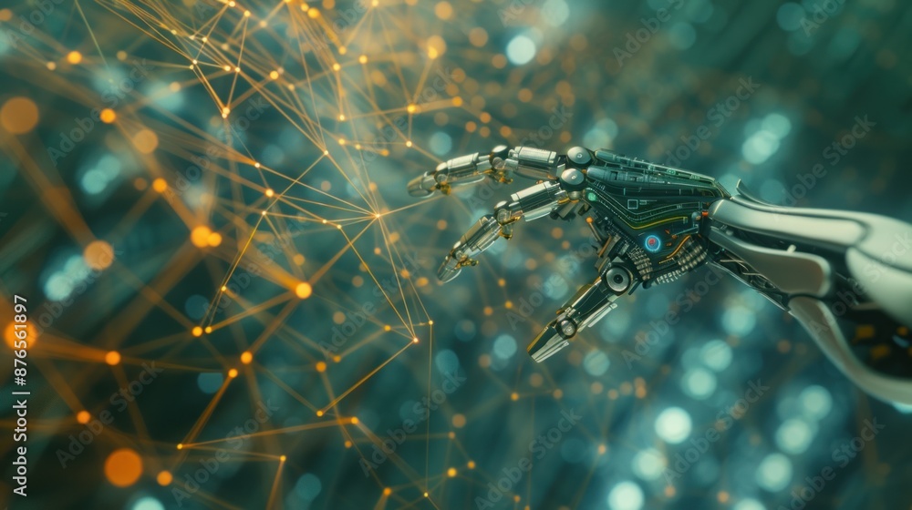 Aufkleber robot hand touching technology data network