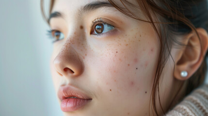 Fototapeta premium South Korean Woman's Face Close-up Showing Acne, Skincare Beauty Shot