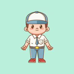 Cute boy Indonesian senior high school standing kawaii chibi character mascot illustration