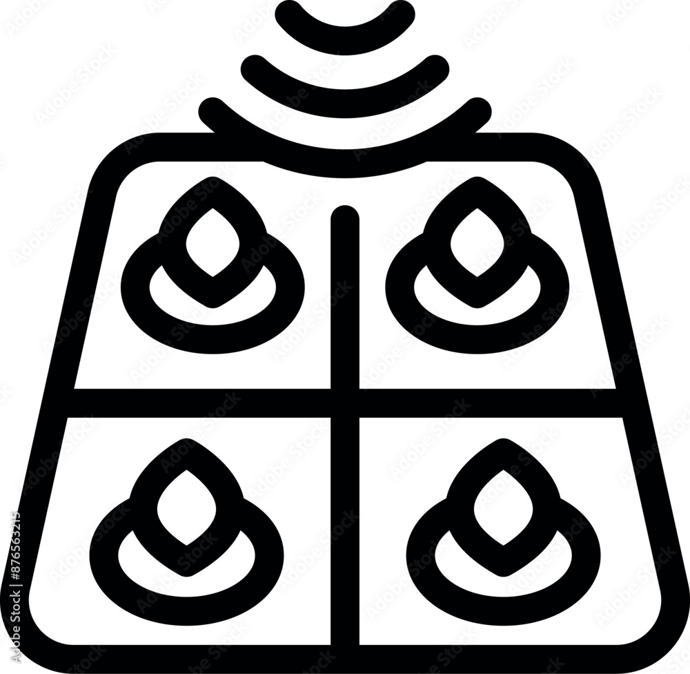 Poster icon of a smart stovetop sending a wifi signal, allowing for remote control and monitoring