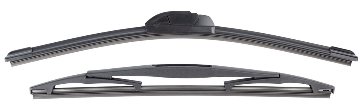 Car wipers. Replacing old on new windshield wipers. Single wiper blade for wet windshield. Car supplies for water drops after rain on glass window. Passenger car auto parts. Regular car maintenance