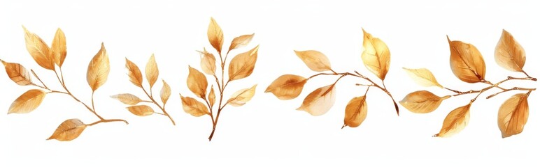 Naklejka premium Antique watercolor set of branches with gold leaves on a white background
