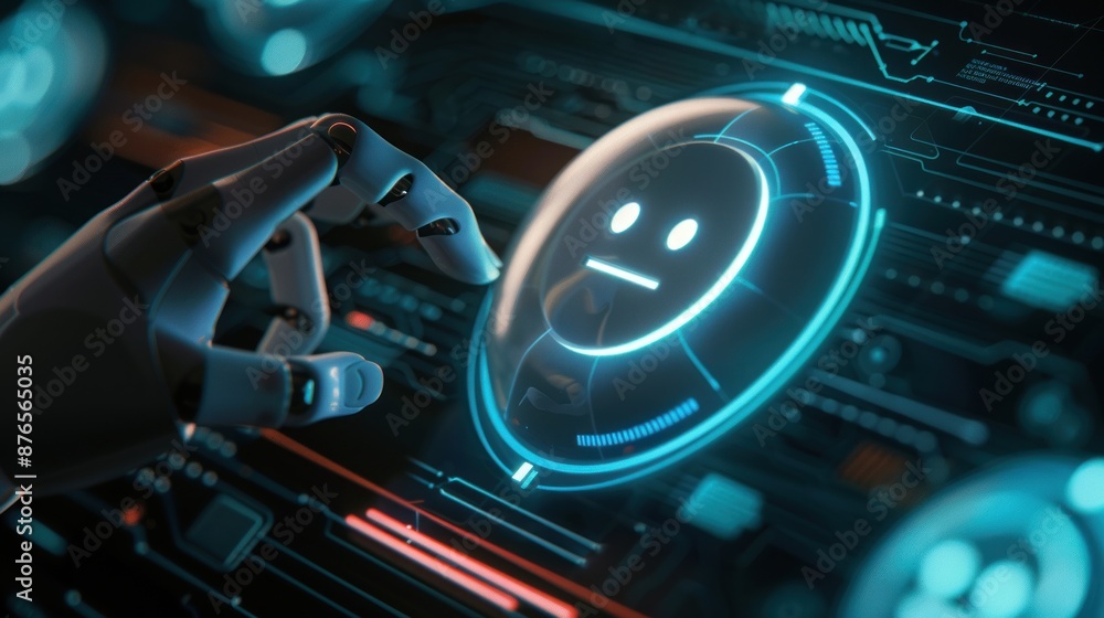 Aufkleber robot hand touches chat bot icon on tablet to provide access to information and data in online netwo