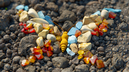 Colorful Stone Butterfly on Black Sand Beach