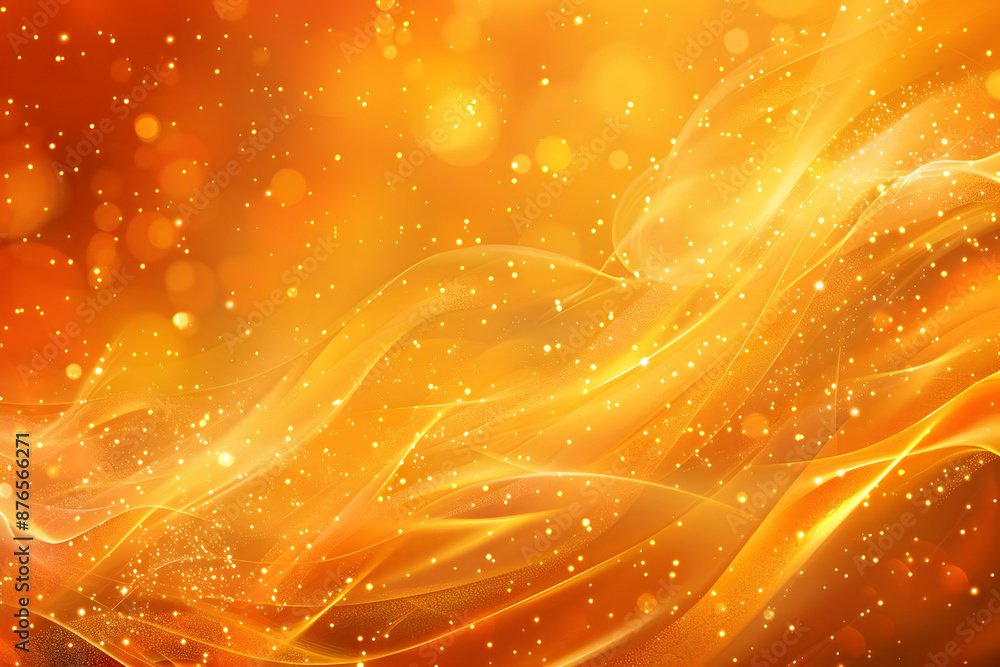 Poster abstract background with flowing golden waves and sparkling particles, creating a warm and dynamic v