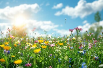 Obraz premium A Field of Colorful Wildflowers Under a Sunny Sky