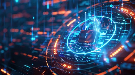 Cyber Security Concept with Digital Lock and Circuitry