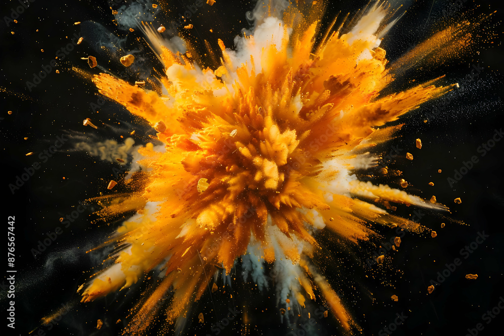Poster dynamic and vibrant explosion of colorful powder, creating a captivating display of energy and motio