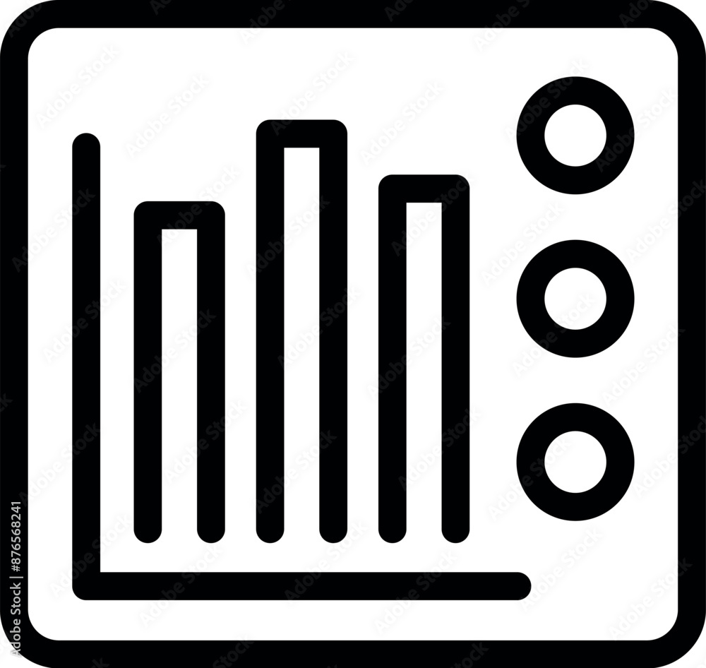 Poster simple black and white icon of a bar chart with buttons, symbolizing data analysis and user interfac