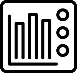 Simple black and white icon of a bar chart with buttons, symbolizing data analysis and user interface